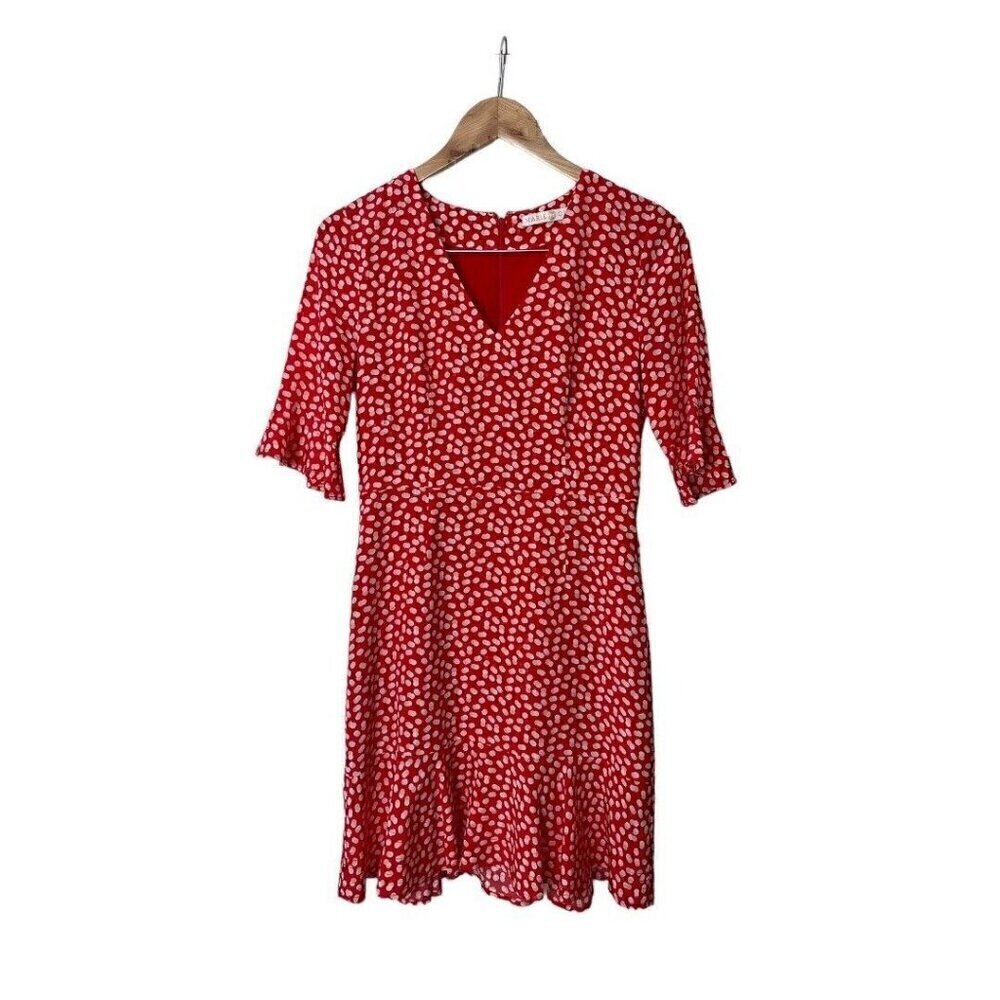 Marie Oliver Red White Print Silk Dress 2 0875 - Picture 1 of 5